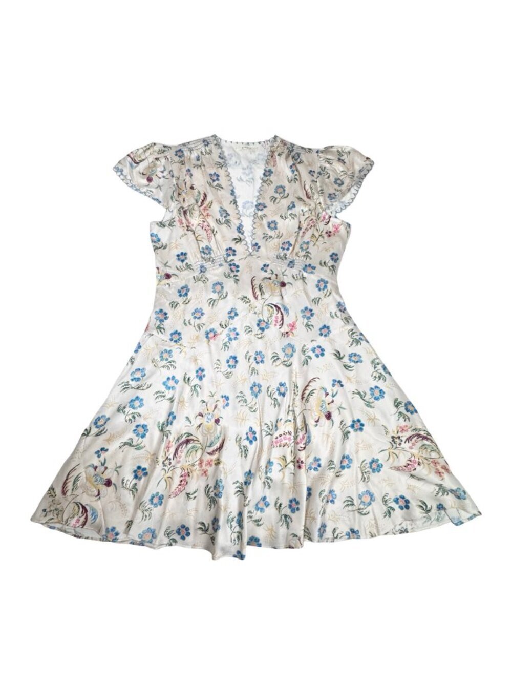 DOEN Dianne Silk Floral Babydoll Dress Sz M Cream Flirty Coquette Mini - Picture 6 of 16
